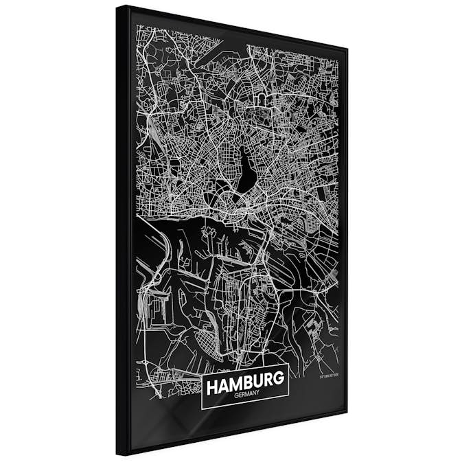 Poster Artgeist Affisch Dark Map of Hamburg