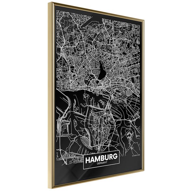 Poster Artgeist Affisch Dark Map of Hamburg