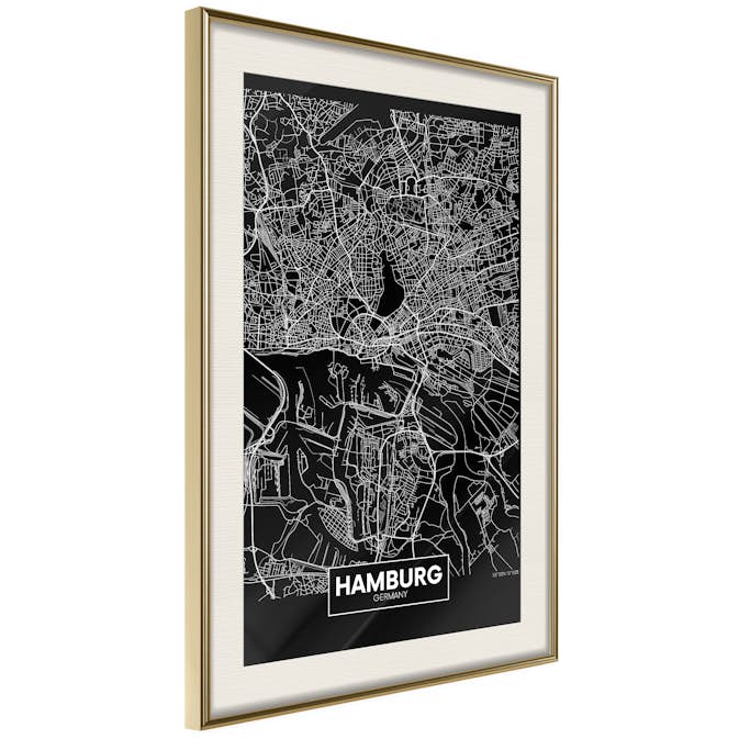 Poster Artgeist Affisch Dark Map of Hamburg