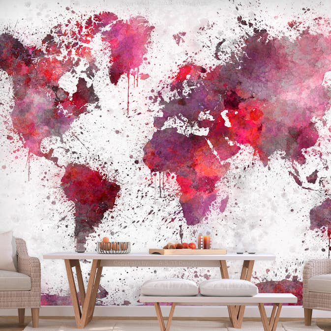 Fototapet Arkiio Självhäftande World Map Red Watercolors