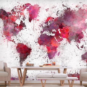 Fototapet Arkiio Självhäftande World Map Red Watercolors