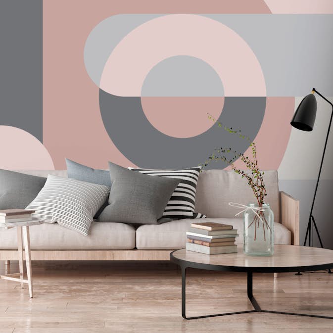 Fototapet Arkiio Självhäftande Geometric Wreath Pink