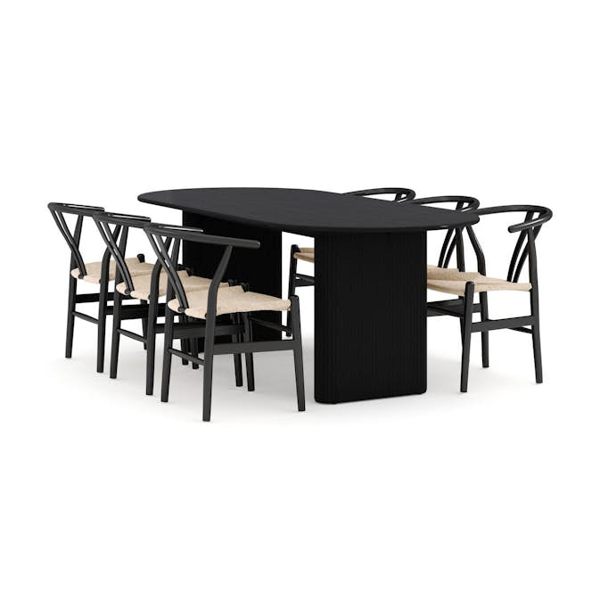 Matgrupp Bark Noira Ovalt Matbord 220 cm med 6Dastoori Matstol