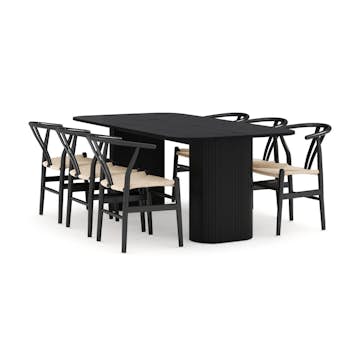 Matgrupp Bark Kopparbo Rektangulärt Matbord 200x100 cm med 6 Dastoori Matstol Svart