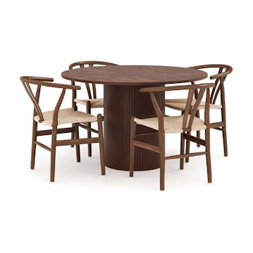 Matgrupp Bark Kopparbo Runt Matbord 130 cm med 4 Dastoori Matstol