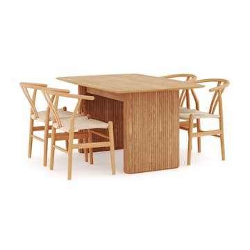 Matgrupp Bark Nixrai Rektangulärt Matbord 140 cm med 4Datoori Matstol