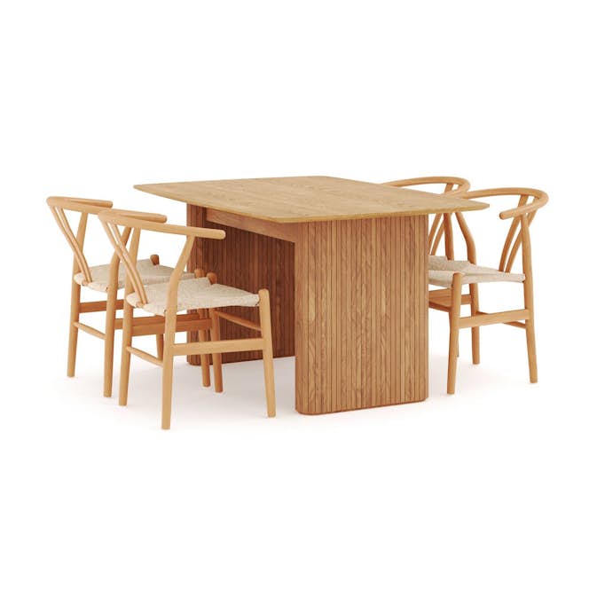 Matgrupp Bark Nixrai Rektangulärt Matbord 140 cm med 4Datoori Matstol