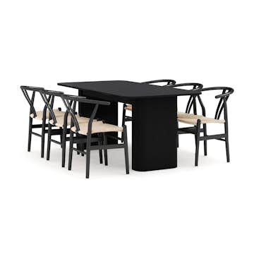 Matgrupp Bark Kopparbo Rektangulärt Matbord 180-240 cm Förlängningsbartt med 6 Dastoori Matstol