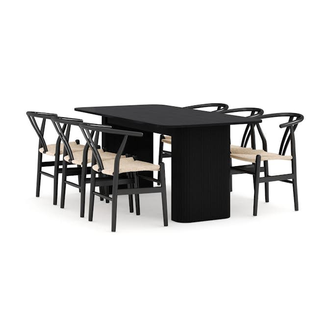 Matgrupp Bark Kopparbo Rektangulärt Matbord 180-240 cm Förlängningsbartt med 6 Dastoori Matstol