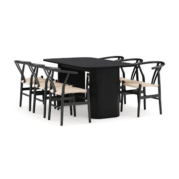 Matgrupp Bark Kopparbo Rektangulärt Matbord 160 cm med 6 Dastoori Matstol