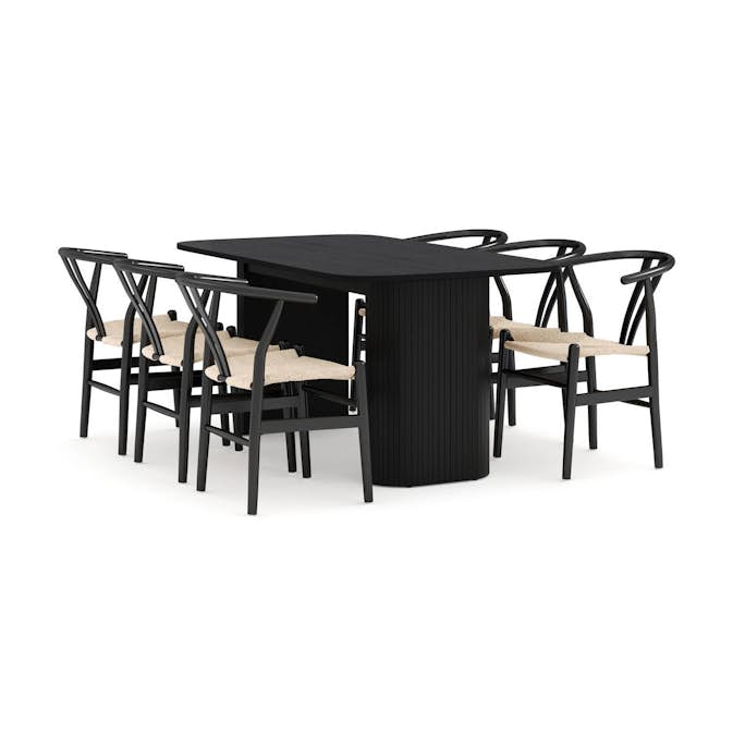 Matgrupp Bark Kopparbo Rektangulärt Matbord 160 cm med 6 Dastoori Matstol