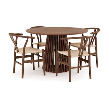 Matgrupp Bark Peyra Runt Matbord 120 cm med 4 Dastoori Matstol