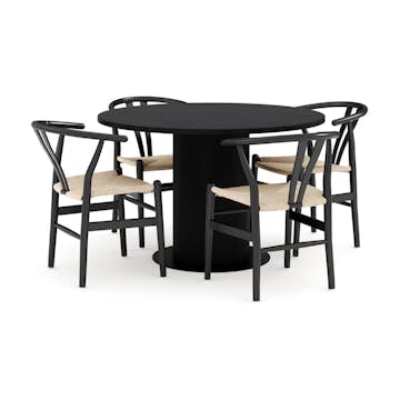 Matgrupp Bark Noira Runt Matbord 120 cm med 4 Dastoori Matstol