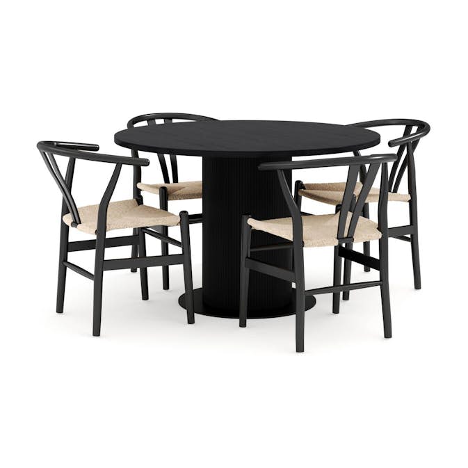 Matgrupp Bark Noira Runt Matbord 120 cm med 4 Dastoori Matstol