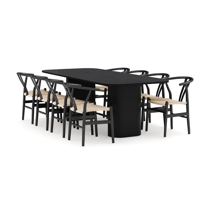 Matgrupp Bark Kopparbo Rektangulärt Matbord 240 cm med 8 Dastoori Matstol