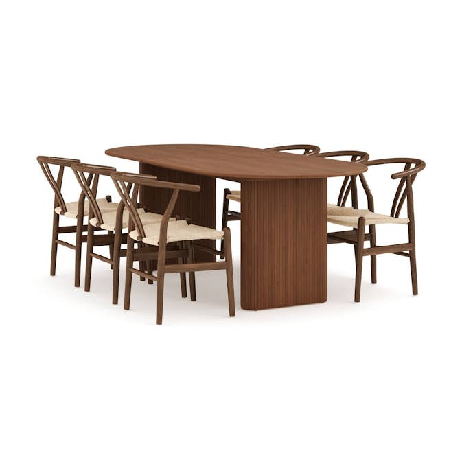 Matgrupp Bark Noira Ovalt Matbord 220 cm med 6Dastoori Matstol