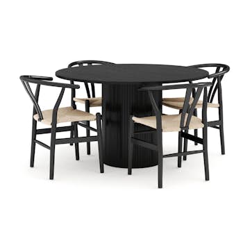 Matgrupp Bark Kopparbo Runt Matbord 130 cm med 4 Dastoori Matstol