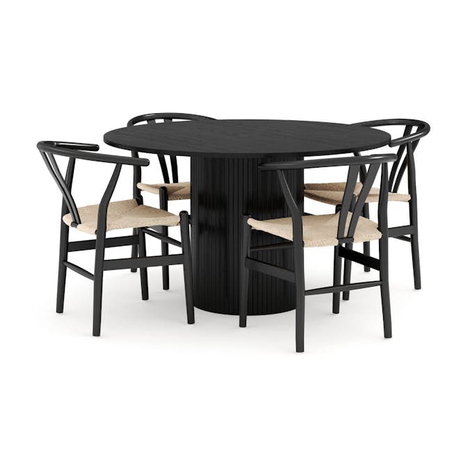 Matgrupp Bark Kopparbo Runt Matbord 130 cm med 4 Dastoori Matstol