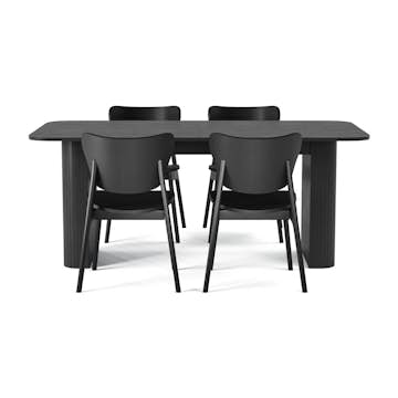 Matgrupp Bark Kopparbo Rektangulärt Matbord 180-240 cm Förlängningsbartt med 4 Jerup Matstol