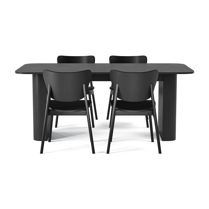 Matgrupp Bark Kopparbo Rektangulärt Matbord 180-240 cm Förlängningsbartt med 4 Jerup Matstol