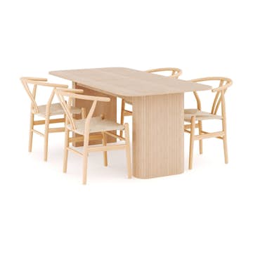 Matgrupp Bark Kopparbo Rektangulärt Matbord 200-260 cm Förlängningsbartt med 4 Dastoori Matstol