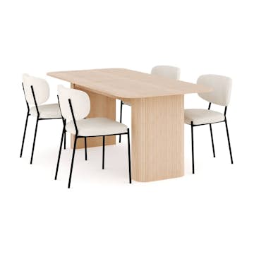 Matgrupp Bark Kopparbo Rektangulärt Matbord 180-240 cm Förlängningsbartt med 4 Gemmiano Matstol