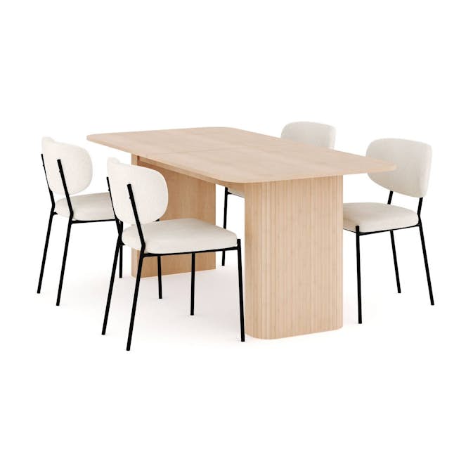 Matgrupp Bark Kopparbo Rektangulärt Matbord 180-240 cm Förlängningsbartt med 4 Gemmiano Matstol