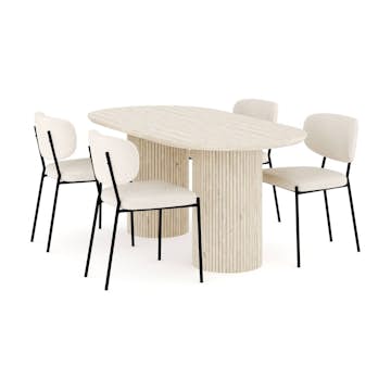 Matgrupp Andrarum Uppveda Ovalt Travertin Matbord 180 cm med 4Gemmiano Matstol