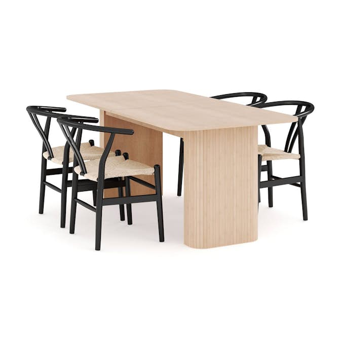 Matgrupp Bark Kopparbo Rektangulärt Matbord 200-260 cm Förlängningsbartt med 4 Dastoori Matstol