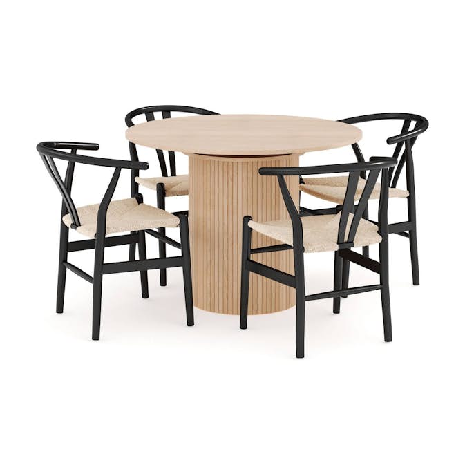 Matgrupp Bark Kopparbo Runt Matbord 106-156 cm Vit Ek Förlängningsbartt med 4Dastoori Matstol