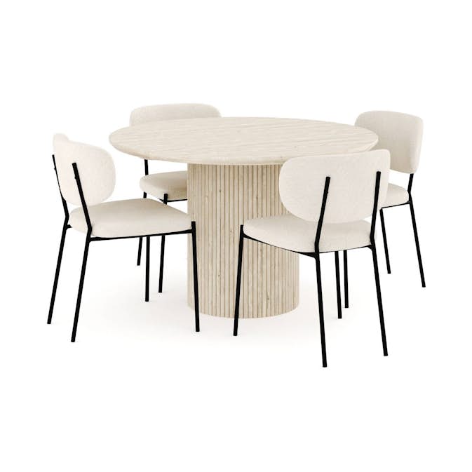 Matgrupp Andrarum Uppveda Runt Travertin Matbord 120 cm med 4Gemmiano Matstol