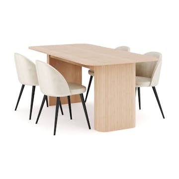 Matgrupp Bark Kopparbo Rektangulärt Matbord 180-240 cm Förlängningsbartt med 4 Valeri Matstol