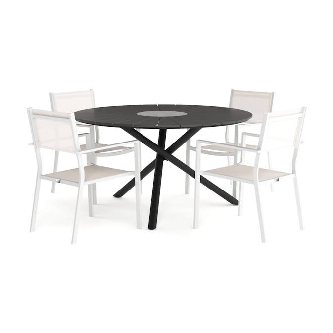 Matgrupp Comfort Garden Finnhamn Matbord 140 cm Runt med 6 Las Vegas Karmstolar