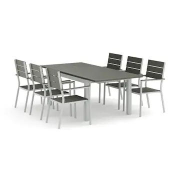 Trädgårdsgrupp Comfort Garden Monaco utomhus matgrupp förlängningsbart 150-250x90 med 6 Tunis stapelstolar