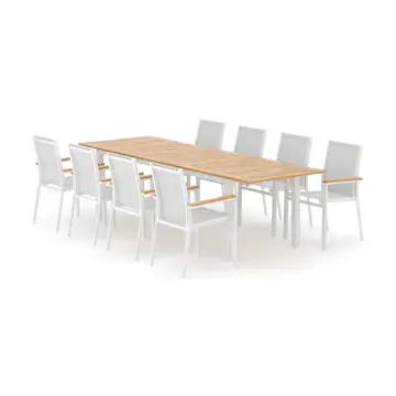 Trädgårdsgrupp deNoord Las Vegas utomhus matgrupp förlängningsbart 220x280x100 cm med 8 Las Vegas stapelstolar