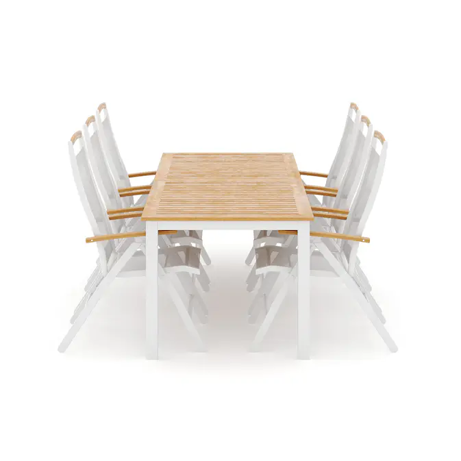 Trädgårdsgrupp deNoord Las Vegas utomhus matgrupp förlängningsbart 220x280x100 cm med 6 Las Vegas positionsstolar