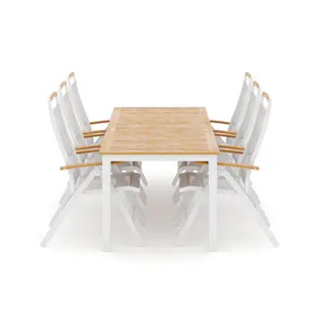 Trädgårdsgrupp deNoord Las Vegas utomhus matgrupp förlängningsbart 220x280x100 cm med 6 Las Vegas positionsstolar