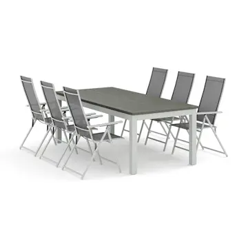 Trädgårdsgrupp Comfort Garden Monaco utomhus matgrupp förlängningsbart 210/310x90 med 6 Sanna positionsstolar