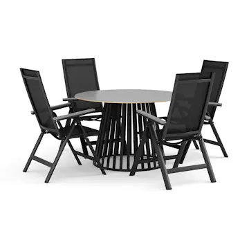 Trädgårdsgrupp deNoord Sensi utomhus matgrupp 120 cm med 4 Monaco Light positionsstolar
