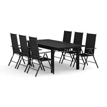 Trädgårdsgrupp Comfort Garden Monaco utomhus matgrupp förlängningsbart 150-250x90 med 6 Maggie positionsstolar