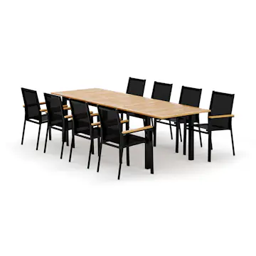 Trädgårdsgrupp deNoord Las Vegas utomhus matgrupp förlängningsbart 220x280x100 cm med 8 Las Vegas stapelstolar