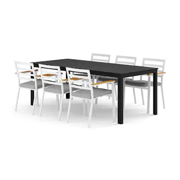 Trädgårdsgrupp Comfort Garden Tunis utomhus matgrupp 205x90 cm med 6 Oliver karmstolar med dyna