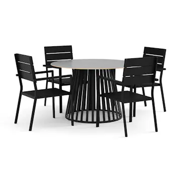 Trädgårdsgrupp deNoord Sensi utomhus matgrupp 120 cm med 4 Tunis stapelstolar