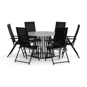 Trädgårdsgrupp deNoord Sensi utomhus matgrupp 120 cm med 6 Sanna positionsstolar