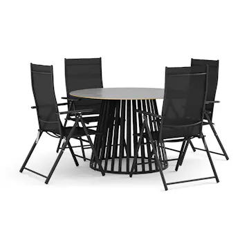 Trädgårdsgrupp deNoord Sensi utomhus matgrupp 120 cm med 4 positionsstolar