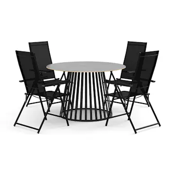 Trädgårdsgrupp deNoord Sensi utomhus matgrupp 120 cm med 4 Sanna positionsstolar