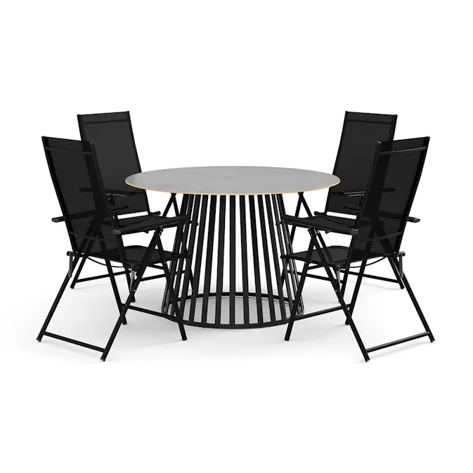 Trädgårdsgrupp deNoord Sensi utomhus matgrupp 120 cm med 4 Sanna positionsstolar