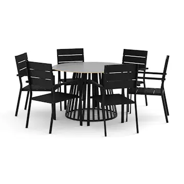 Trädgårdsgrupp deNoord Sensi utomhus matgrupp 120 cm med 6 Tunis stapelstolar