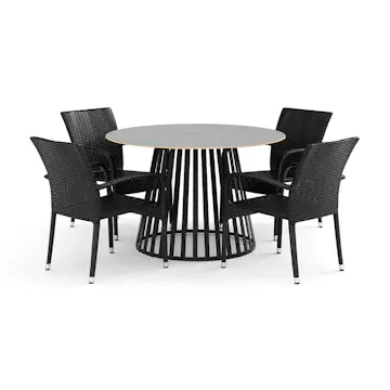 Trädgårdsgrupp deNoord Sensi utomhus matgrupp 120 cm med 4 Thor Light Trädgårdsfåtölj