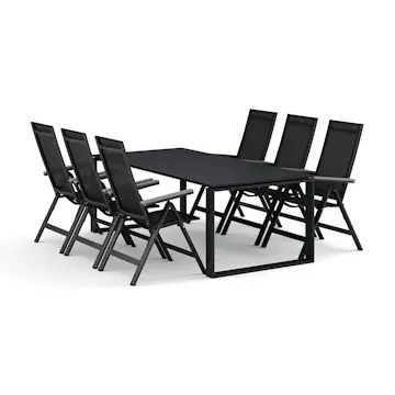 Trädgårdsgrupp Comfort Garden Devon utomhus matgrupp 210x100 cm med 6 Monaco Light positionsstolar